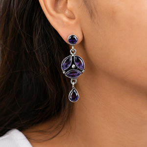 Wholesale Oxidized <b>Silver</b> Multi Stone <b>Drop</b> <b>Earrings</b> for Women Party Jewelry Bulk Supplier Indian Manufacturer Bohemian Style - Product Image 3