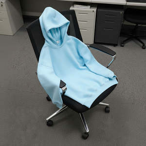 Wholesale Light Blue Color Baggy Style Women's Hoodies Breathable Fabric Solid Pattern Drop-Shoulder Pullover Hoodies For Woman - Product Image 3