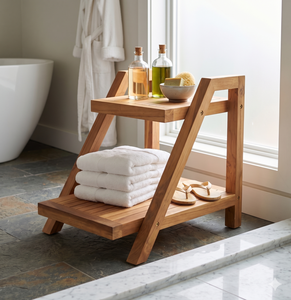 Modern Natural Teak Wood Shower <b>Bench</b> Waterproof Wooden Bathroom Stool With Storage Shelf Spa <b>Bath</b> Seat For Home And Hotel Decor - Product Image 4