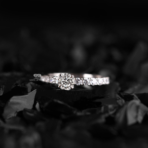 Bague de fiançailles en or 14 carats avec diamant de laboratoire, solitaire rond brillant, pavé, alliance de mariage, bijoux fins pour mariée - Product Image 2