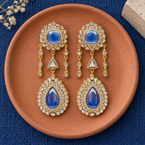 Boucles d'oreilles pendantes en zircon cubique bleu cabochon de qualité supérieure, vente en gros, fournisseur, usine de fabrication, grossiste - Product Image 3