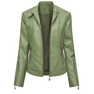 Veste Femme Nouveau Vêtements en Cuir Pu Automne Slim Veste en Faux Cuir Manteaux d'Hiver pour Femmes Mode Zipper Bomber Coat - Product Image 5