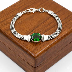 Bracelet chaîne ajustable Samrat Jewels tendance en argent plaqué 925 fait main, style bohème chrétien, avec topaze bleue taille ovale, cadeau pour femme - Product Image 2