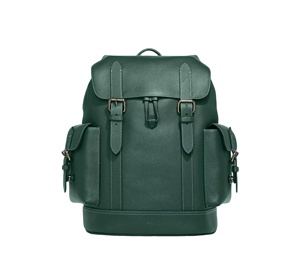 Genuine Leather Tactical <b>Backpack</b> <b>Green</b> Softback with Side Pockets Hasp Closure Unisex Outdoor Use - Product Image 1