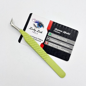 Pince à cils volume en forme de L vert d'été de marque privée pince à épiler en acier inoxydable durable méga volume cils pince à épiler - Product Image 4