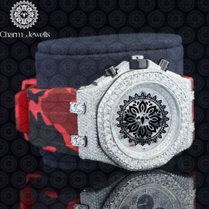 Charm_Jewells Luxury Unisex Watch 40mm Stainless Steel Case Silicone Band Analog Mechanical Movement <b>Chronograph</b> Diamond - Product Image 4