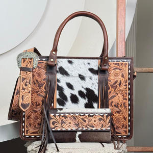 Nouveautés Sac fourre-tout à fleurs en cuir repoussé à la main de haute qualité et pochette longue à trois volets RFID en cuir repoussé à la main Ensembles combinés 2 pièces - Product Image 6