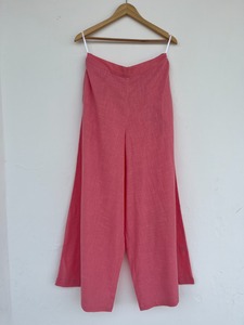 Pantalon palazzo rose en coton flammé à jambe large, taille haute, coupe ample, style bohème décontracté, style lin, culotte, fabricant - Product Image 3