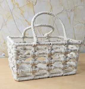 Panier de rangement en macramé en fer et jute fait main, écologique, tressé à la main en corde de coton, organisateur de cuisine et de bureau, style bohème pour fruits - Product Image 1