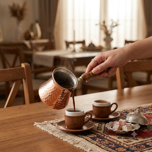 Cafetera Turca Cezve de Cobre Martillado Hecha a Mano con Mango Ergonómico de Madera y Revestimiento de Estaño, Cafetera Griega Briki para Estufa - Product Image 3