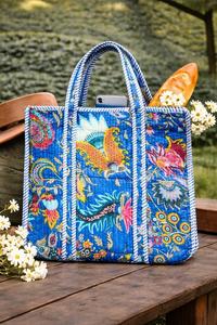 Sac de plage écologique en coton fleuri léger, sac fourre-tout matelassé fait main avec impression au bloc et poche intérieure pratique - Product Image 5