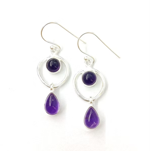 Pendientes colgantes clásicos y elegantes de plata de ley 925 con dos amatistas, antideslustre, para mujer, ideales para fiestas, regalo. - Product Image 3