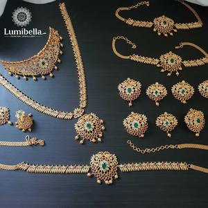 South Indian Bridal Jewelry Set-Gold Plated Zircon Earring Set Trendy Coin Design - Product Image 1