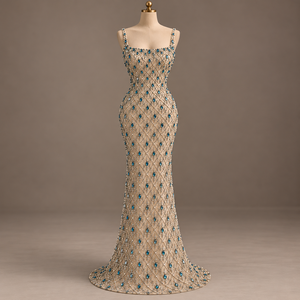 Vestido de Sirena con Cristales Color Verde Azulado Real - Product Image 1