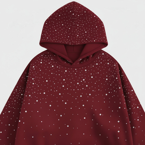 Sweat à capuche zippé pour homme, couleur unie, vintage, hiver, 100% coton, 400 GSM, poids lourd, effet vieilli, délavé à l'acide, avec strass - Product Image 5
