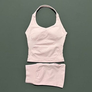 Ensemble 2 pièces de sport pour femme : Haut dos nu à bretelles, soutien-gorge et short, sans couture, pour yoga, gym, course et fitness - Product Image 3