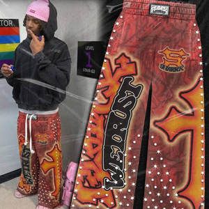 Men's Hip Hop Harem Pants Elastic Waist Sublimation Print Crystal <b>Decoration</b> Lightweight Polyester Summer Streetwear Joggers - Product Image 3