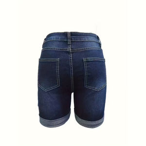 Shorts de Mezclilla Azul Oscuro de Cintura Alta para Hombre, Casuales, de Color Sólido, con Botones, de Algodón Tejido Transpirable - Product Image 2