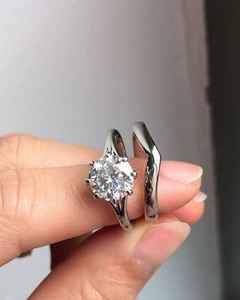 Anillo Solitario Moderno Apilable con Doble Banda en Chevron y Diamante Cultivado en Laboratorio de Corte Redondo, Oro Blanco de 14K, Joyería Fina, Regalo para Cumpleaños - Product Image 5