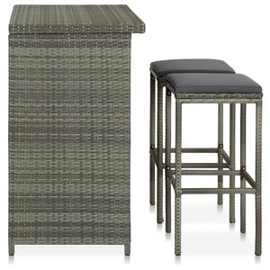 Set da Bar Medio in Rattan PE Grigio, Acciaio e Tessuto 100% Poliestere per Arredamento da Esterno - Product Image 3