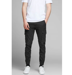 กางเกงคาร์โก้ผ้าฝ้ายทรงสลิมฟิตสีดำสำหรับผู้ชาย แฟชั่นสไตล์ไฮสตรีท กระเป๋าข้างขนาดใหญ่ ผ้ายีนส์สโตนวอชขอบกลาง - Product Image 3