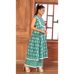 COTON CRÉATEUR IMPRIMÉ KURTI AVEC PALAZZO VERT MER - Product Image 4