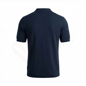 Polo en tricot à manches courtes bleu marine pour homme avec fermeture éclair, design uni décontracté, respirant, coupe régulière - Product Image 2