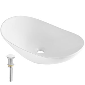 Lavabo Ovale in Ceramica Bianca 23,3" X 14,2" con Rubinetto a Leva per Piano del Bagno - Product Image 1