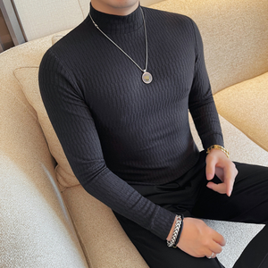 Pull en maille à col roulé blanc pour homme, coupe ajustée, manches longues, couleur unie, style minimaliste, pour l'automne, longueur standard - Product Image 6