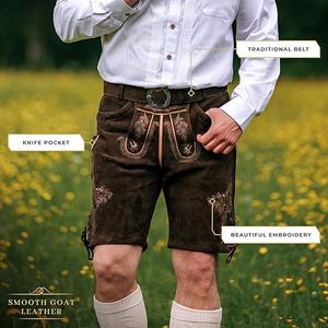 Old Style Plus Size High Embroidered Lederhosen Men | Antique <b>Look</b> Bavarian <b>Leather</b> <b>Shorts</b> | Handmade Summer Eco-Friendly - Product Image 4