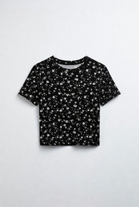 T-shirt court à imprimé floral pour femme, manches courtes, col rond, décontracté, été, respirant, jersey tricoté, 100% coton - Product Image 5
