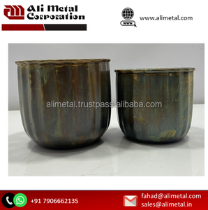 Juego de 2 macetas de metal envejecido dorado para decoración del hogar interior/exterior, maceta totalmente personalizable para vivero, balcón, jardín, uso - Product Image 2
