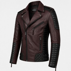 Chaqueta de Motociclista de Cuero Sintético Color Borgoña para Hombre, Corte Ajustado, Cuello Camisero, Cierre de Cremallera, Estilo Biker, Ropa de Abrigo para Otoño - Product Image 2