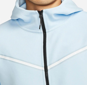 Men's Light Blue Color Blocking Full <b>Zip</b> <b>Hooded</b> Tracksuit Set Breathable Sporty Design Regular Fit Polyester Cotton Spring Wear - Product Image 4