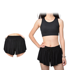 Soutien-gorge de sport noir pour femme avec fermeture élastique à taille mi-haute, short fluide en spandex respirant imprimé pour le yoga et l'entraînement en salle de sport - Product Image 3