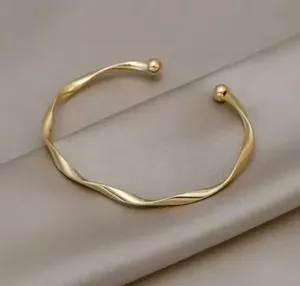 Classic Twisted Adjustable Cuff <b>Bangle</b> Women's <b>Bracelet</b> 14k Yellow Gold Plated - Product Image 3