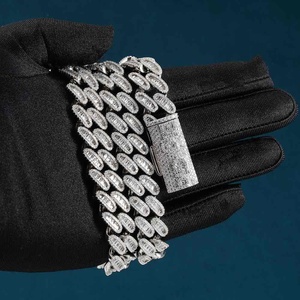 Collier chaîne cubaine baguette sertie de pierres, style hip-hop de luxe, épais et imposant, finition or blanc, unisexe - Product Image 6