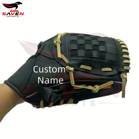 Layanan OEM ODM Kustom Sarung Tangan Bisbol Kulit Hitam Coklat Tali Pengikat Infield Pitcher Catchers Sarung Tangan Softball Peralatan Profesional
