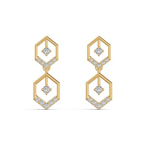 IGI Certified Lab Grown Diamond Geometric <b>Drop</b> Earrings 9KT Yellow / White & Rose Gold Hexagon Dangle Earrings for Women - Product Image 4