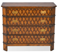 Commode antique en bois massif avec incrustations en treillis, 4 tiroirs, meuble de rangement classique, meuble de chambre de luxe, commode d'appoint