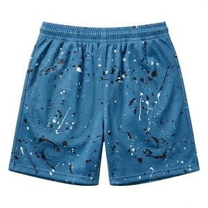 Shorts Bermuda Athlétiques en Maille Bleue à Taille Mi-Haute, Imprimé Gouttes de Peinture, Tricoté, avec Cordon de Serrage pour Garçons, Séchage Rapide, Tenue Décontractée - Product Image 2