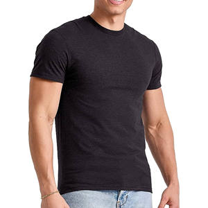 T-shirt en coton noir à manches courtes et col rond pour homme, coupe ajustée, décontracté, jersey basique, couleur unie, respirant, tricoté - Product Image 1