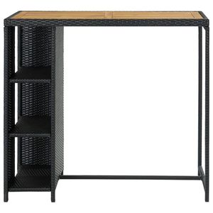 Tavolo da Bar in Legno Massello di Acacia con Rattan PE Nero e Struttura in Acciaio, Altezza Bancone, con Vano Portaoggetti - Product Image 2