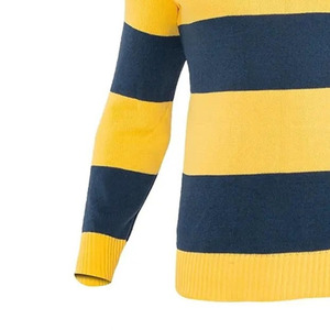 T-shirt à col roulé en tricot pour homme, rayé, manches longues, coupe décontractée, bleu marine et jaune, color block - Product Image 5