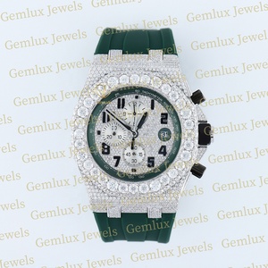 Alta calidad Pass Diamond Tester Chronograph D VVS Iced Out Moissanite Diamond Green Correa de goma Auto Date Watch para hombres - Product Image 1