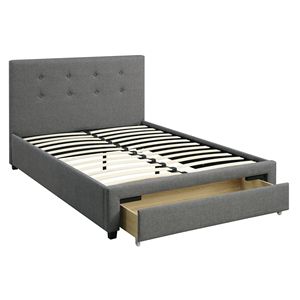 Queen Size Bedroom Furniture <b>Grey</b> Polyfiber 1pc Tufted <b>Headboard</b> with Storage Drawers and Footboard Upholstered Bed - Product Image 2