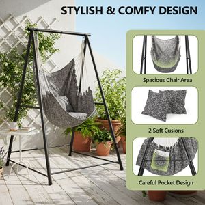 Metal Hammock Chair Stand with <b>Swing</b> Chair 112*113*180CM for Outdoor Patio Living Room <b>Bedroom</b> & Hotel - Product Image 1