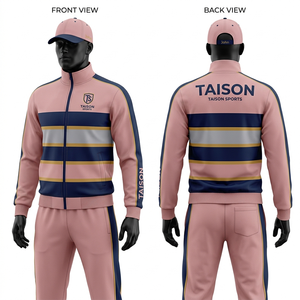 Survêtement de rugby pour homme, tissu en maille polyester haute qualité 240 GSM, rouge et or avec empiècements contrastants, logo brodé personnalisé par transfert thermique. - Product Image 3
