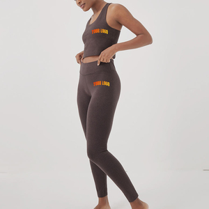 Women 2 Piece Sports Set Solid Knitted High Waist <b>Leggings</b> With V Neck <b>Crop</b> Top Breathable Spandex Polyester Workout Wear - Product Image 6