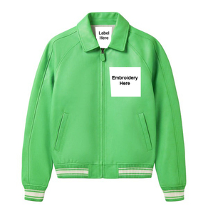 Chaqueta de Cuero Verde para Hombre, Estilo Bomber, Cuello Alto, Estilo Invernal, Corte Regular - Product Image 3
